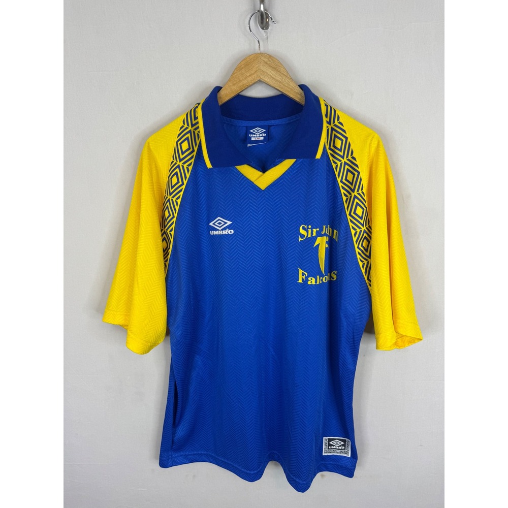 Vintage Umbro Sir John Falcons Soccer Jersey Blue Yellow Made in Canada Large‎